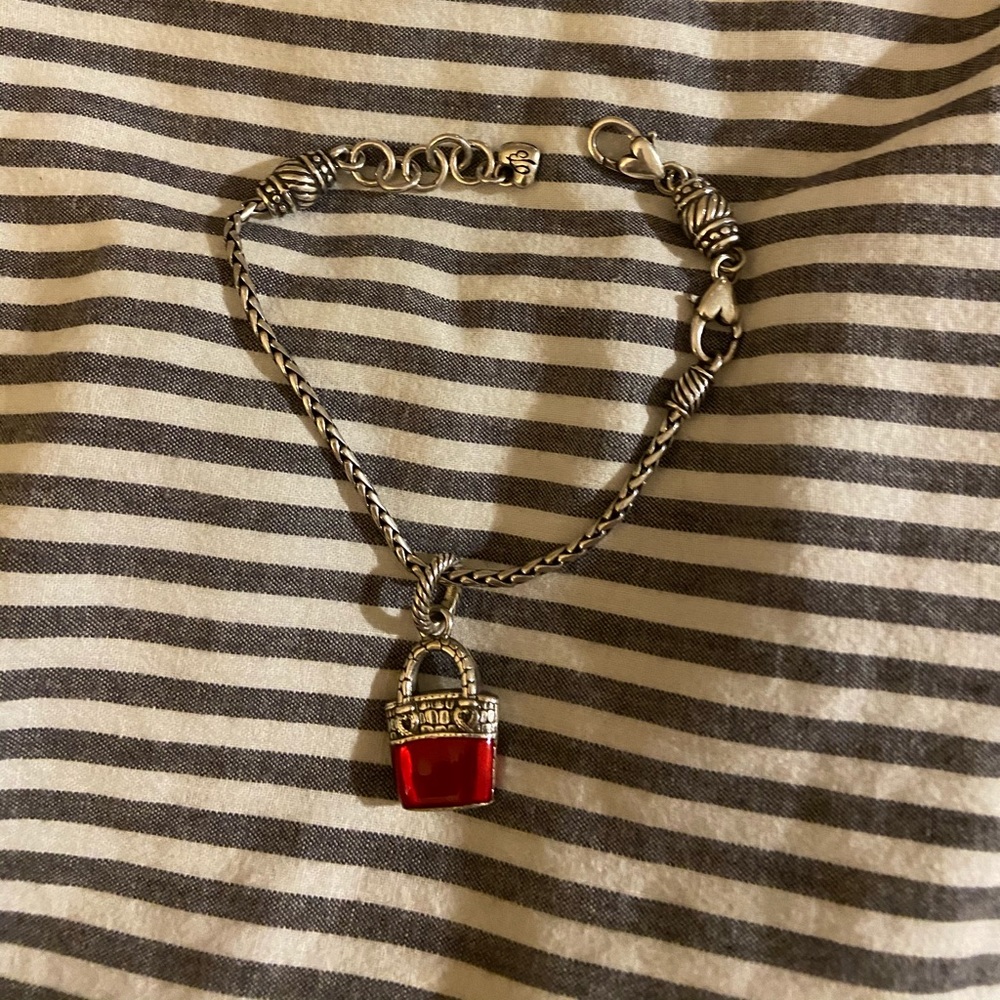 Silver Charm bracelet with red purse charm